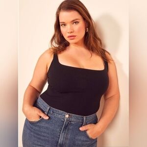 REFORMATION Black Ribbed Knit Tank Top Bodysuit